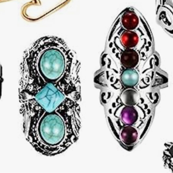NWT Vintage Turquoise Western Bohemian Gemstone Ring Set of Four - Picture 3 of 13